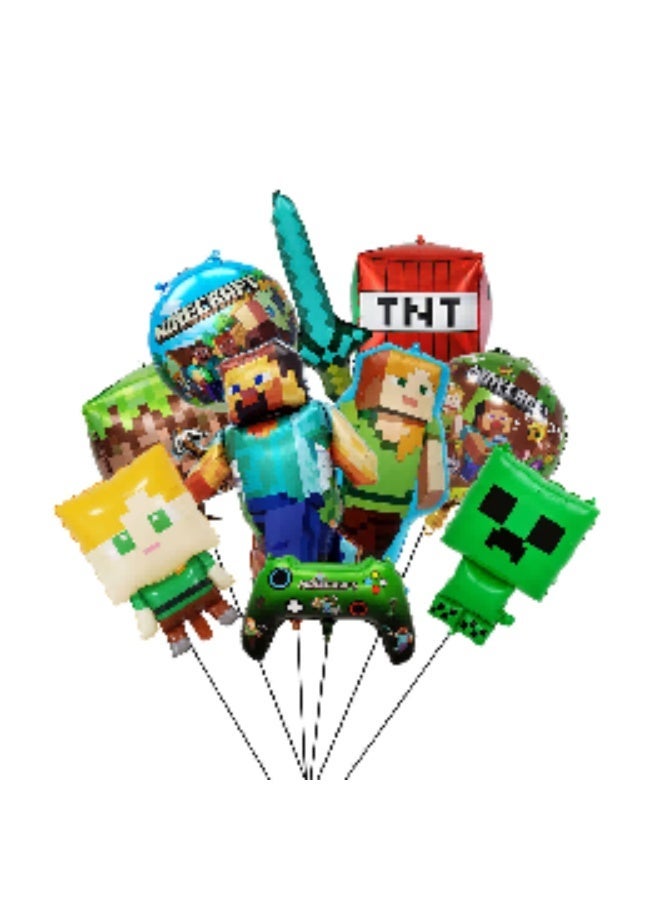 ILovhaprty Minecraft Foil Balloon Set – 10 PCS Different Shaped Minecraft Balloons, Minecraft Birthday Party Decoration Supplies, Game Character Balloons for Kids Pixels Party Favors - Image 1