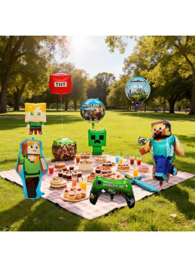 ILovhaprty Minecraft Foil Balloon Set – 10 PCS Different Shaped Minecraft Balloons, Minecraft Birthday Party Decoration Supplies, Game Character Balloons for Kids Pixels Party Favors - Image 5