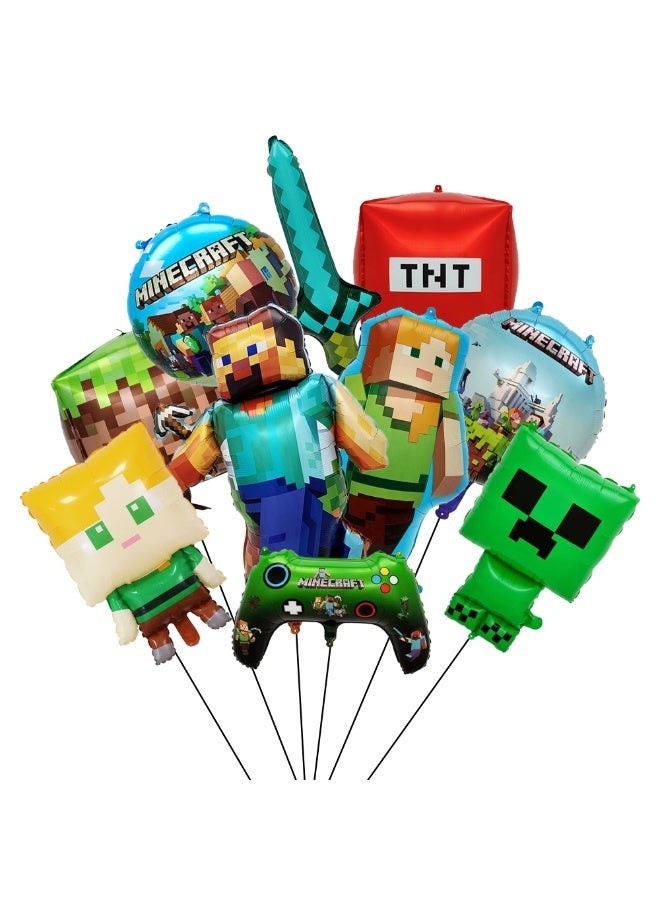 ILovhaprty Minecraft Foil Balloon Set – 10 PCS Different Shaped Minecraft Balloons, Minecraft Birthday Party Decoration Supplies, Game Character Balloons for Kids Pixels Party Favors - Image 2