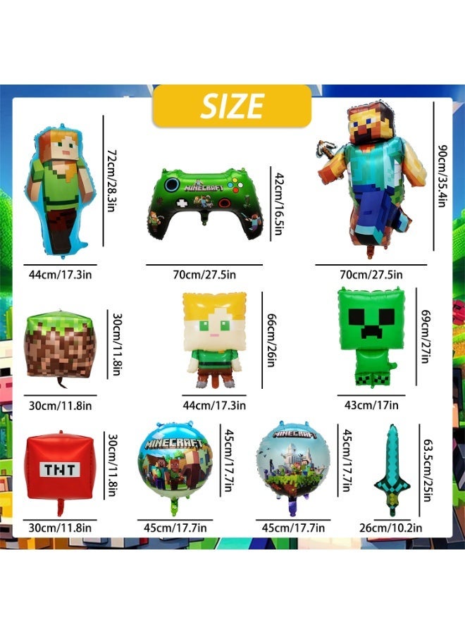 ILovhaprty Minecraft Foil Balloon Set – 10 PCS Different Shaped Minecraft Balloons, Minecraft Birthday Party Decoration Supplies, Game Character Balloons for Kids Pixels Party Favors - Image 3