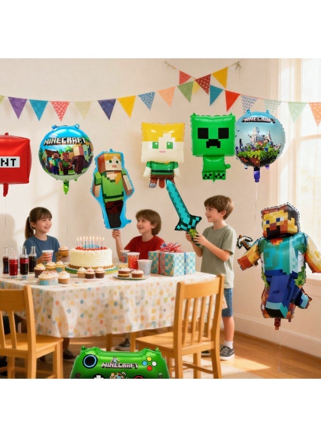 ILovhaprty Minecraft Foil Balloon Set – 10 PCS Different Shaped Minecraft Balloons, Minecraft Birthday Party Decoration Supplies, Game Character Balloons for Kids Pixels Party Favors - Image 4