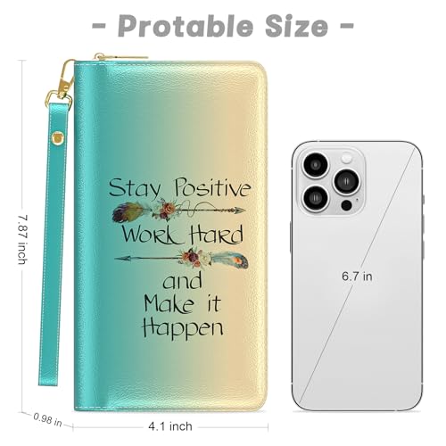 Aiawoxc Womens Wallet, RFID Wristlet Wallets for Women, Cute Ladies Clutch Purses, Large Leather Travel Card Holder with Zipper and Phone Holder, Inspirational Quote - Image 2