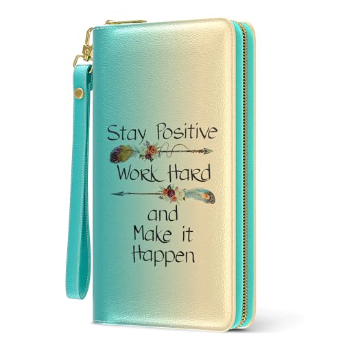 Aiawoxc Womens Wallet, RFID Wristlet Wallets for Women, Cute Ladies Clutch Purses, Large Leather Travel Card Holder with Zipper and Phone Holder, Inspirational Quote - Image 1