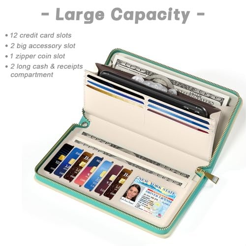 Aiawoxc Womens Wallet, RFID Wristlet Wallets for Women, Cute Ladies Clutch Purses, Large Leather Travel Card Holder with Zipper and Phone Holder, Inspirational Quote - Image 3
