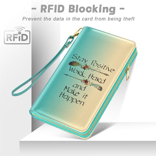 Aiawoxc Womens Wallet, RFID Wristlet Wallets for Women, Cute Ladies Clutch Purses, Large Leather Travel Card Holder with Zipper and Phone Holder, Inspirational Quote - Image 5
