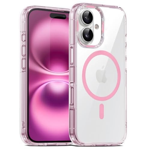 VONZEE Translucent Clear Back Cover Compatible with (iPhone 16 Case)(2024), PC Shockproof Scratch Resistant, Non-Yellowing, Support Mag-Safe Wireless Magnetic Charging - Pink|6.1'' - Image 1