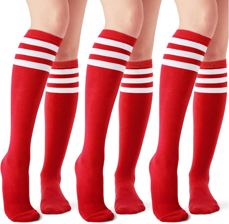 JOULLI Women's Knee High Athletic Socks Stripe Tube Outdoor Sport Socks 1-3 Pairs - Image 1