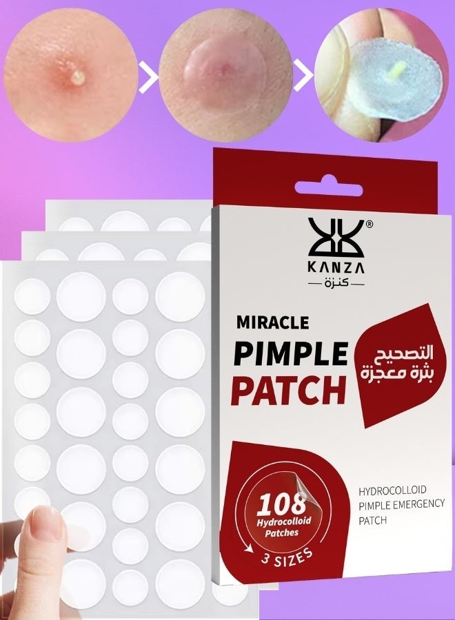 Kanza 108 قطعة لاصقات حب الشباب المعجزة، لاصقات هيدروكوليد، لاصقات حب الشباب للوجه، لاصقات هيدروكوليد الدائرية لحب الشباب، لاصقات عيوب ماستر، ملصقات تغطية بقع حب الشباب مع زيت شجرة الشاي، لاصقات حب الشباب غير المرئية، لاصقات إزالة الرؤوس السوداء - Image 1