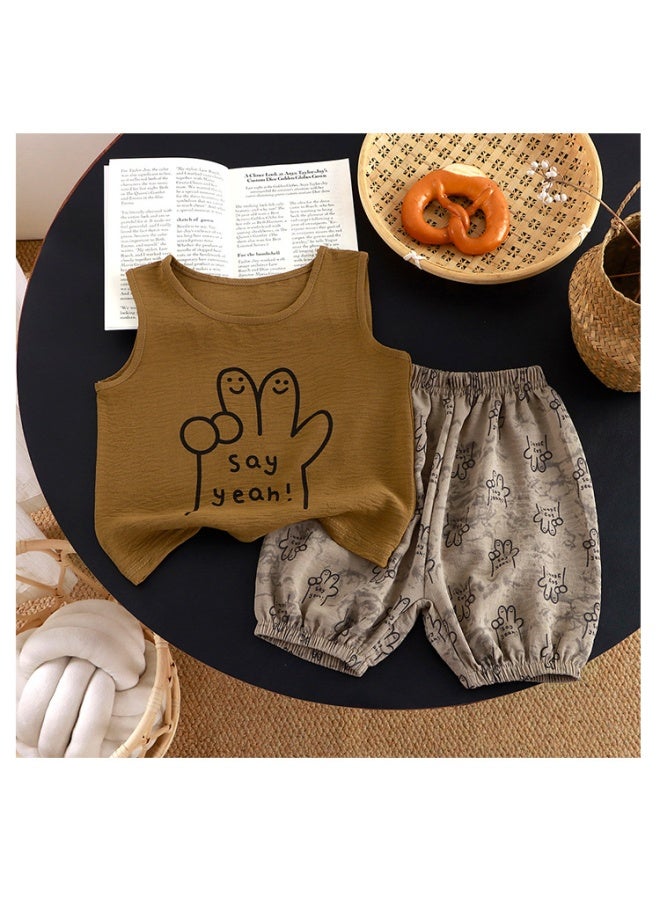 Summer Baby Vest Shorts Two-piece Set For Boys And Girls Thin Sleeveless Summer Clothes For Boys And Girls Korean Style