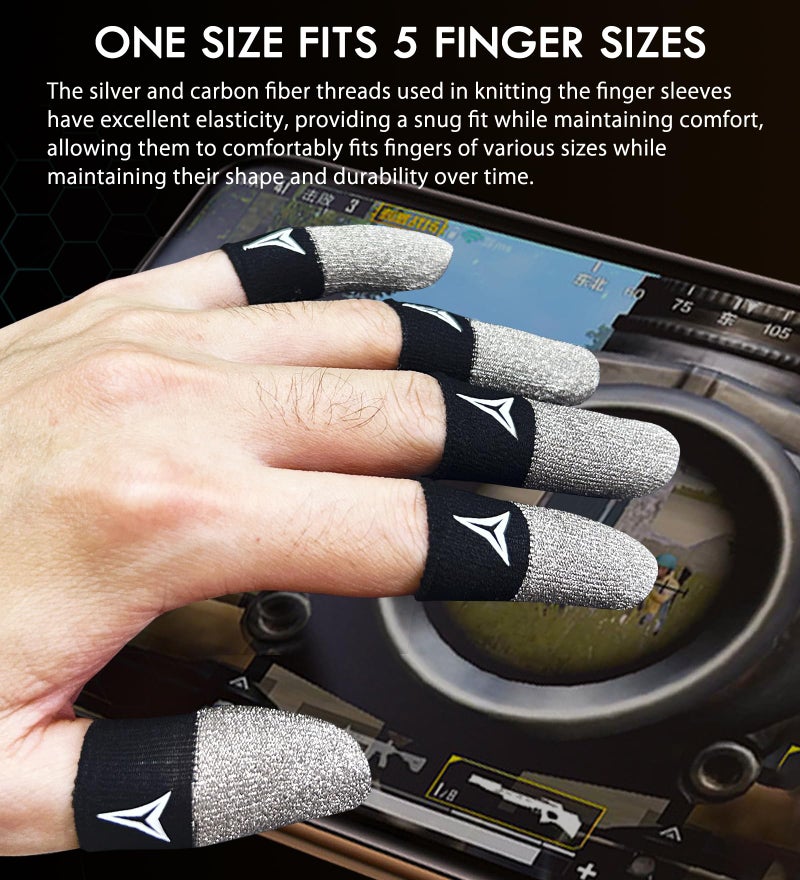 Nuozme Improved Version-12 Pack Visible Pure Silver Fiber&Carbon Fiber Professional Model Gaming Finger Sleeves,No Rubber Band,Maximum Touch Response,Comfortable fit, Anti-Sweat,Fit All Touchscreen Devices - Image 4