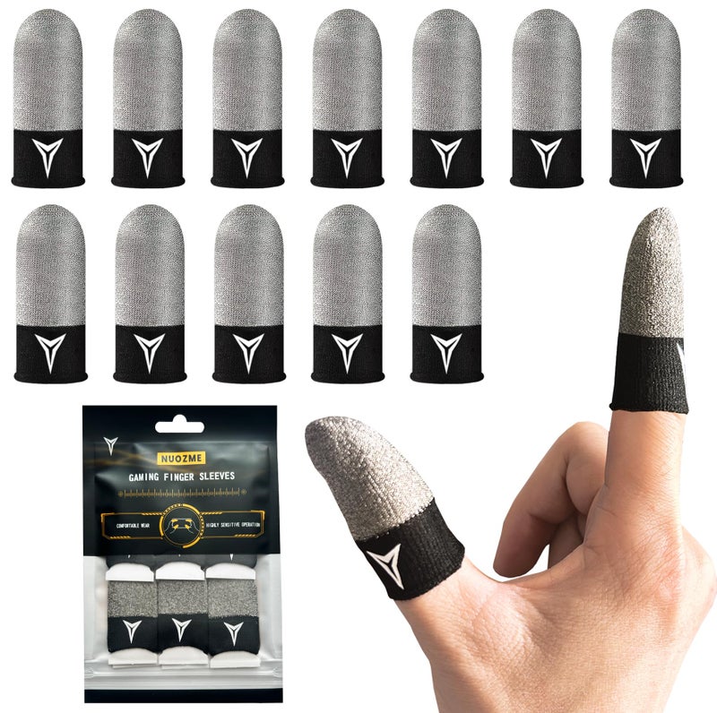 Nuozme Improved Version-12 Pack Visible Pure Silver Fiber&Carbon Fiber Professional Model Gaming Finger Sleeves,No Rubber Band,Maximum Touch Response,Comfortable fit, Anti-Sweat,Fit All Touchscreen Devices - Image 1