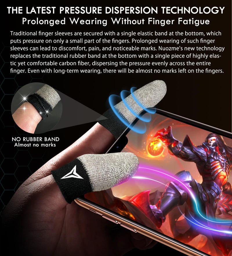 Nuozme Improved Version-12 Pack Visible Pure Silver Fiber&Carbon Fiber Professional Model Gaming Finger Sleeves,No Rubber Band,Maximum Touch Response,Comfortable fit, Anti-Sweat,Fit All Touchscreen Devices - Image 3