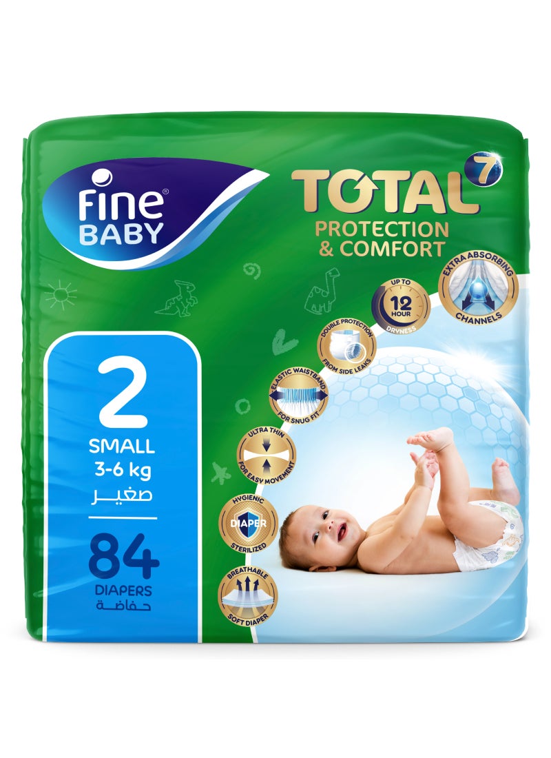 Fine Baby Total 7 Diapers, Size 2 Small (3–6 kg), 84 Count. Superior Protection & Comfort, Extra Absorbent, Improved Formula - Image 1