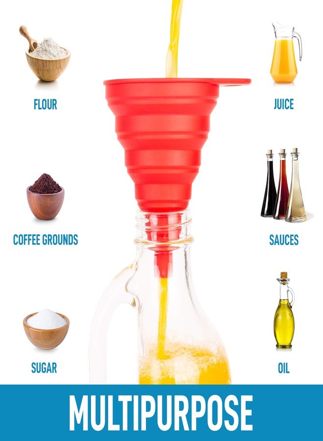 زولاي كيتشن قمع سيليكون من زولاي (مجموعة من 4 قطع) - مجموعة قمع قابلة للطي موفرة للمساحة بفتحة ضيقة - قمع سيليكون مرن قابل للطي للمطبخ لنقل السوائل وملء الزجاجات (2 صغير و 2 كبير) - Image 5