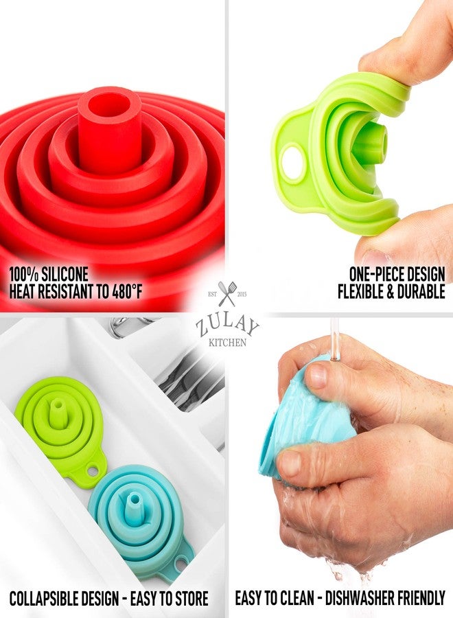 زولاي كيتشن قمع سيليكون من زولاي (مجموعة من 4 قطع) - مجموعة قمع قابلة للطي موفرة للمساحة بفتحة ضيقة - قمع سيليكون مرن قابل للطي للمطبخ لنقل السوائل وملء الزجاجات (2 صغير و 2 كبير) - Image 4
