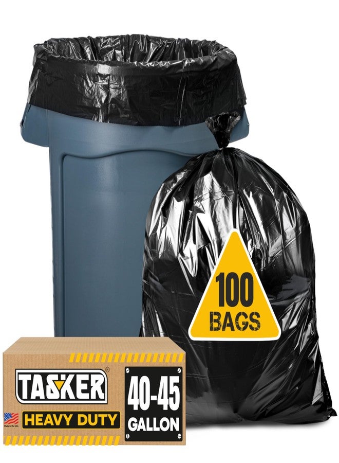 Tasker 44-45 Gallon Trash Bags Heavy Duty, (Value 100 Bags w/Ties) Extra Large Black Trash Bags - 39 Gallon - 40 Gallon - 42 Gallon - 45 Gallon - Large Black Garbage Bags Heavy Duty - Image 1