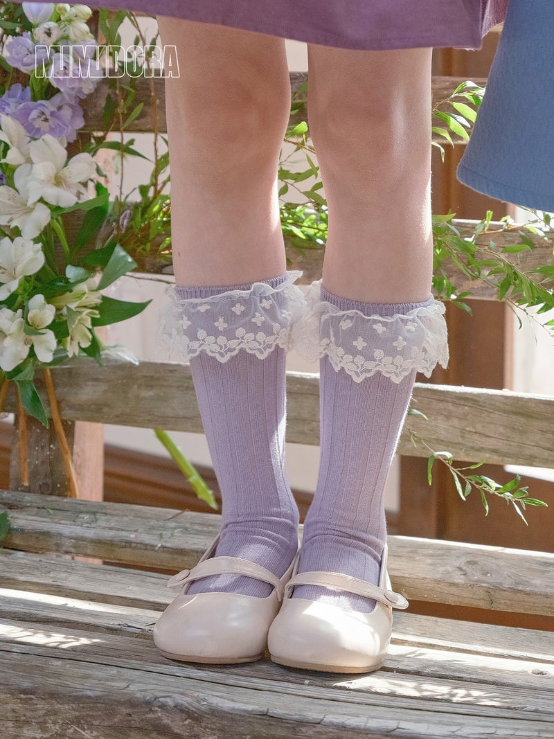 Children'S Socks Girls' Mid-Calf Socks Baby Wide Striped Stockings Baby Girls' Lace Large Lace Socks Cotton - Image 4