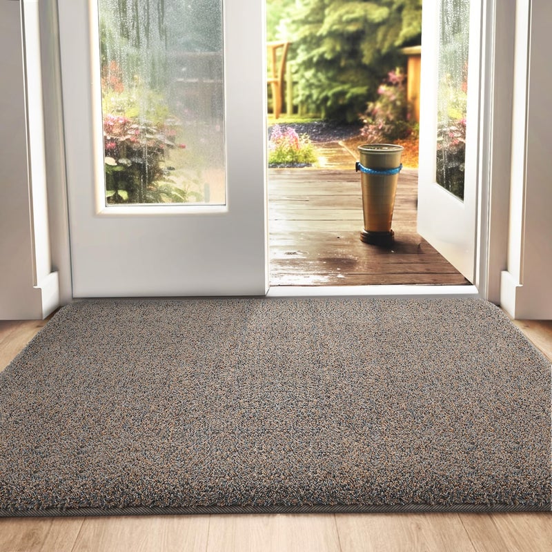 DEXI Dirt Trapper Door Mat Indoor Nonslip Doormats Inside Machine Washable Super Absorbent Entrance Mats Soft Floor Carpet Rug 90 x 150 cm BrownBlue