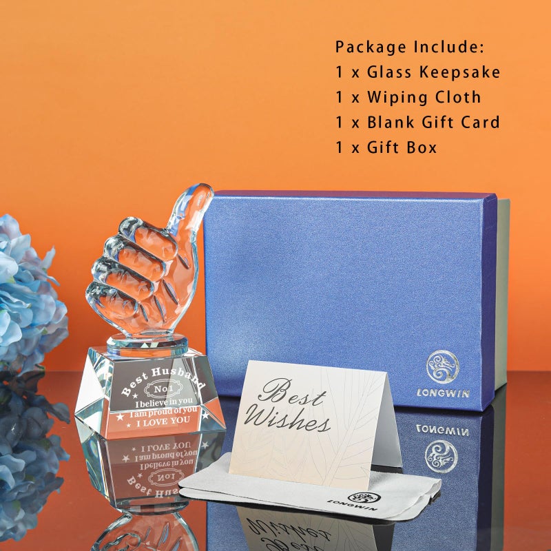 LONGWIN Best Husband Gifts from Wife  Husband Christmas Birthday Gifts Idea Crystal Awards with Thumbs Up  Unique Present for Husband Gift for Him Men - Image 5