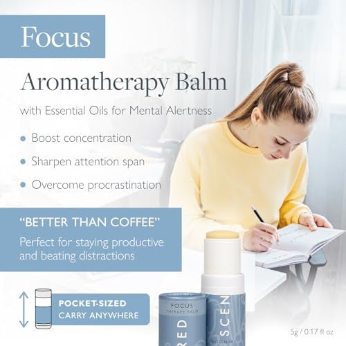 Scentered Aromatherapy Balm Stick for Focus & Concentration - Roll On Essential Oils Blend - 100% Natural: Rosemary, Mint, Clary Sage in Shea Butter - Aromatherapy Gifts for Women - Image 2