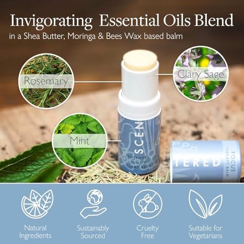 Scentered Aromatherapy Balm Stick for Focus & Concentration - Roll On Essential Oils Blend - 100% Natural: Rosemary, Mint, Clary Sage in Shea Butter - Aromatherapy Gifts for Women - Image 3