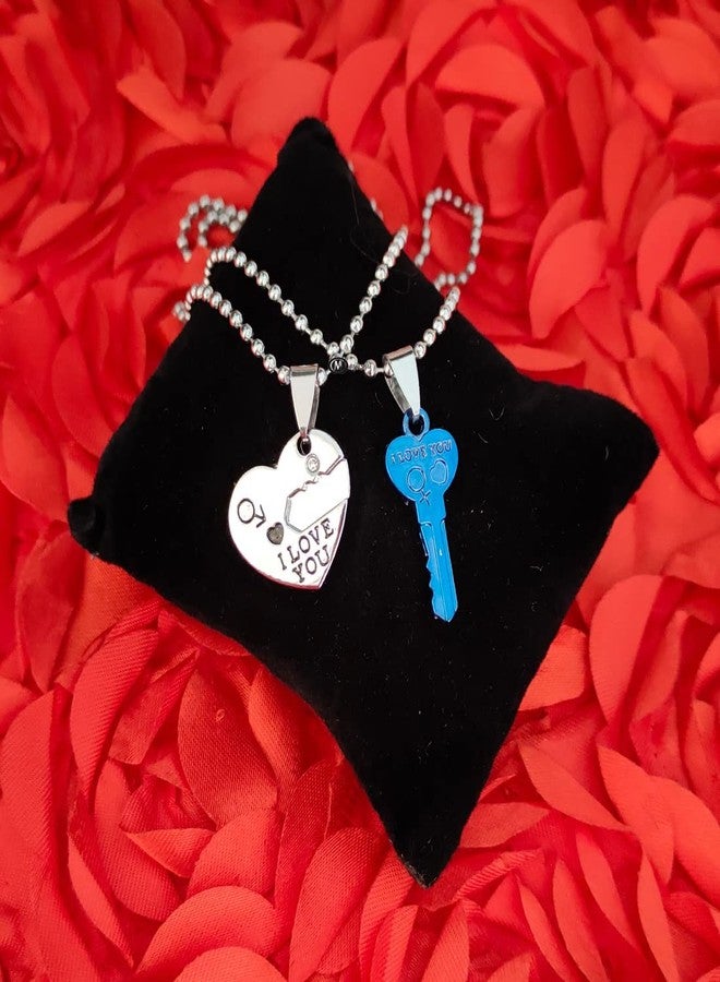 M Men Style 1 Pair Romantic Couple I Love You Lock Key Broken Heart Lover Valentine Gift Zinc And Metal Love Pendant Necklace Chain For Men And Women - Image 4
