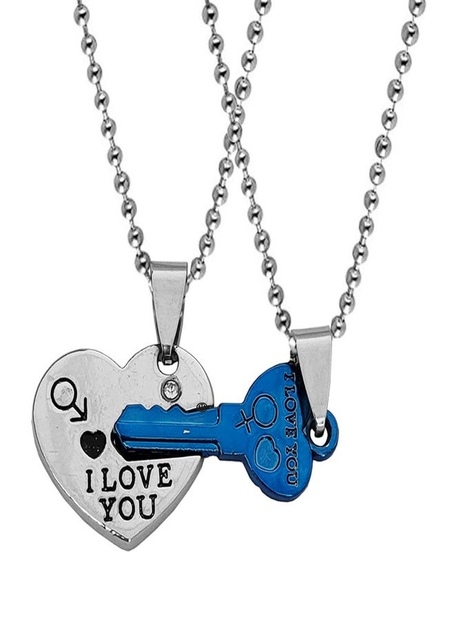 M Men Style 1 Pair Romantic Couple I Love You Lock Key Broken Heart Lover Valentine Gift Zinc And Metal Love Pendant Necklace Chain For Men And Women - Image 1
