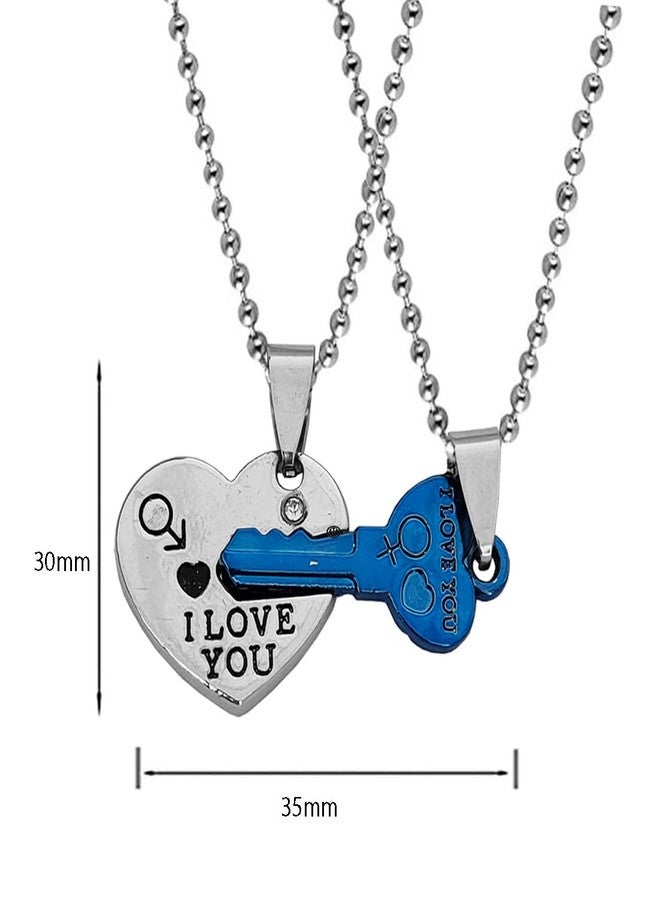 M Men Style 1 Pair Romantic Couple I Love You Lock Key Broken Heart Lover Valentine Gift Zinc And Metal Love Pendant Necklace Chain For Men And Women - Image 2