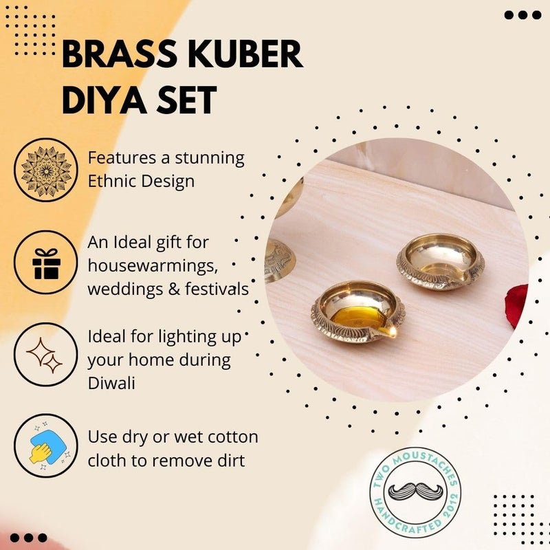 Two Moustaches Brass Kuber Diya Set Brass Diyas for Home Temple Diwali Decorations Gifts for Housewarming Golden Pack of 2 - Image 4