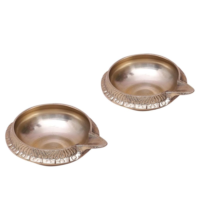 Two Moustaches Brass Kuber Diya Set Brass Diyas for Home Temple Diwali Decorations Gifts for Housewarming Golden Pack of 2 - Image 2