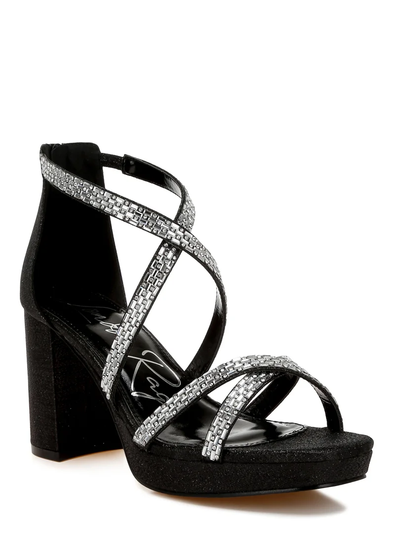 London Rag Rhinestones Embellished Strappy Sandals in Black