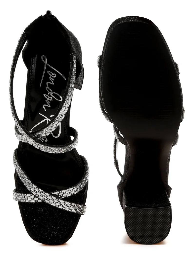 London Rag Rhinestones Embellished Strappy Sandals in Black