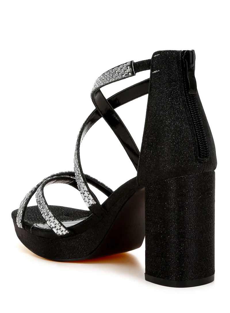 London Rag Rhinestones Embellished Strappy Sandals in Black