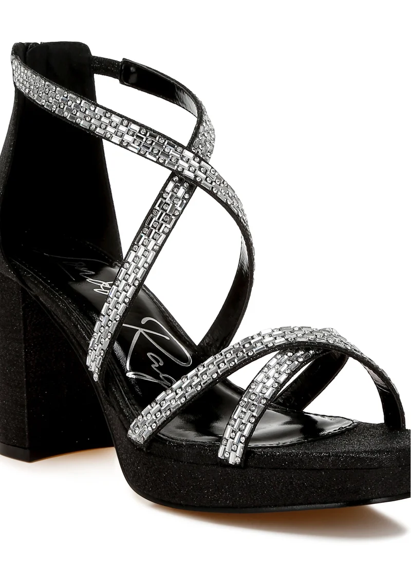 London Rag Rhinestones Embellished Strappy Sandals in Black