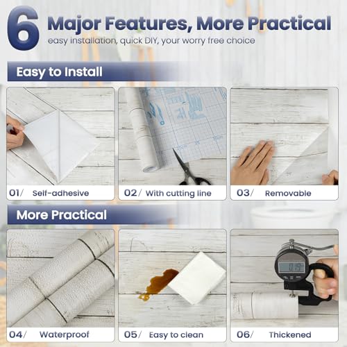 Decoroom White Gray Wood Wallpaper 17.71" X 511" Peel and Stick Removable Decorative Vintage Wood Grey Plank Wall Paper Self-Adhesive Interior Vinyl Film Shiplap for Home Decoration - Image 2