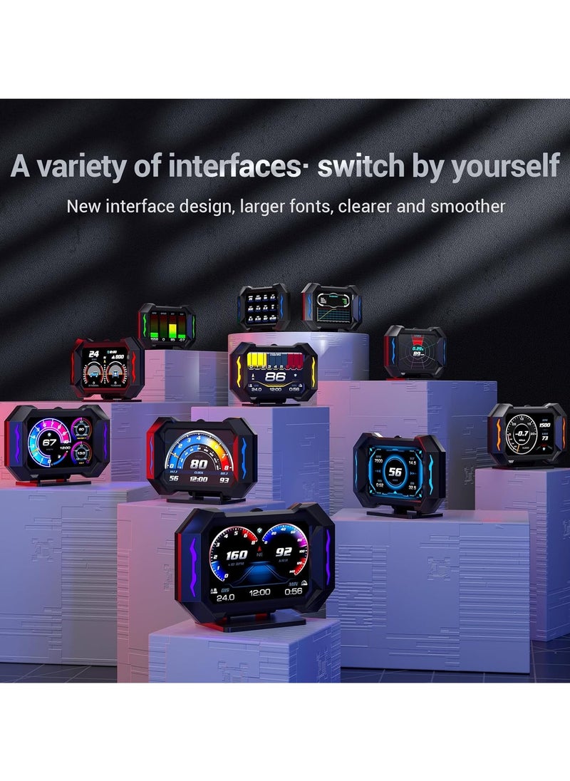 Generic - شاشة HUD للسيارة، عداد السرعة العالمي للسيارة HUD Head Up Display مع واجهة GPS Obd2، اختبار سرعة الفرامل، إنذار السرعة الزائدة، شاشة LCD عالية الدقة - Image 1