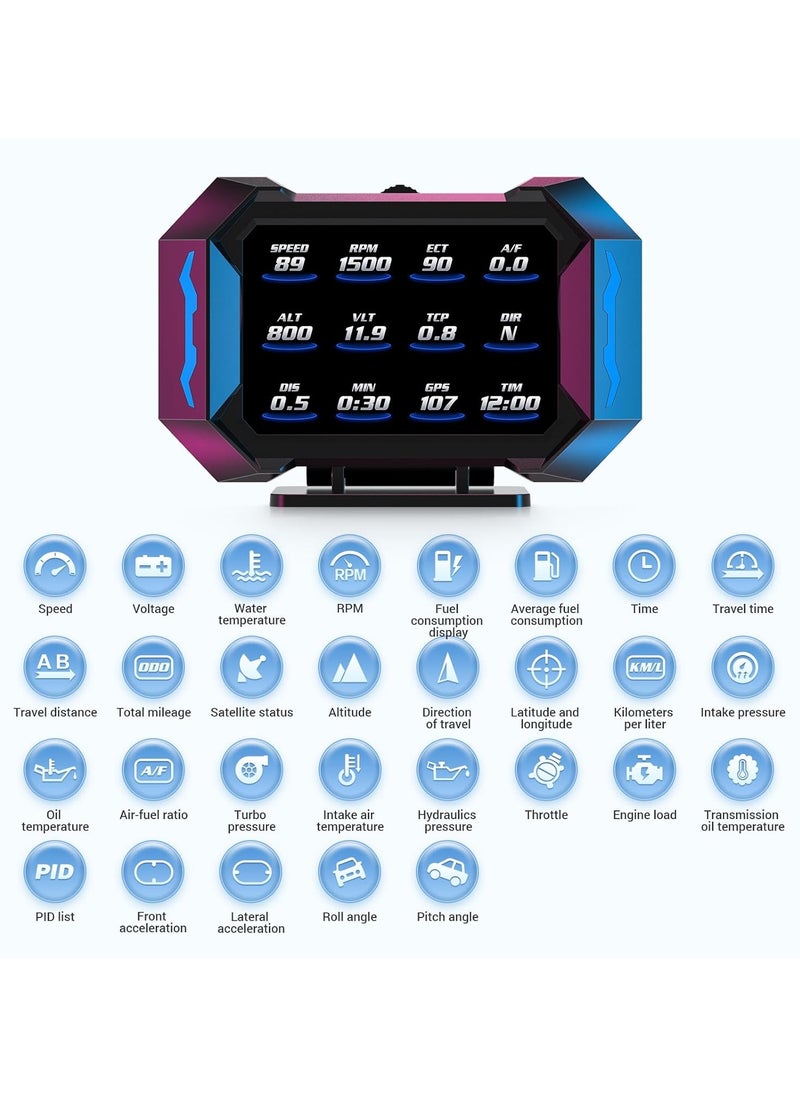 Generic - شاشة HUD للسيارة، عداد السرعة العالمي للسيارة HUD Head Up Display مع واجهة GPS Obd2، اختبار سرعة الفرامل، إنذار السرعة الزائدة، شاشة LCD عالية الدقة - Image 1
