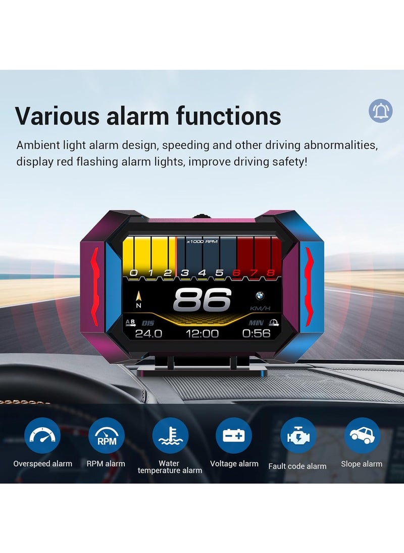 Generic - شاشة HUD للسيارة، عداد السرعة العالمي للسيارة HUD Head Up Display مع واجهة GPS Obd2، اختبار سرعة الفرامل، إنذار السرعة الزائدة، شاشة LCD عالية الدقة - Image 1