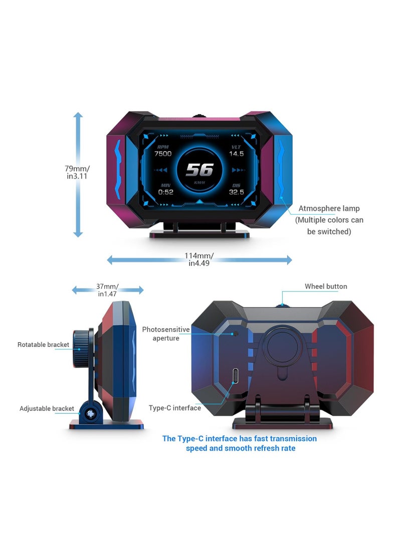 Generic - شاشة HUD للسيارة، عداد السرعة العالمي للسيارة HUD Head Up Display مع واجهة GPS Obd2، اختبار سرعة الفرامل، إنذار السرعة الزائدة، شاشة LCD عالية الدقة - Image 1