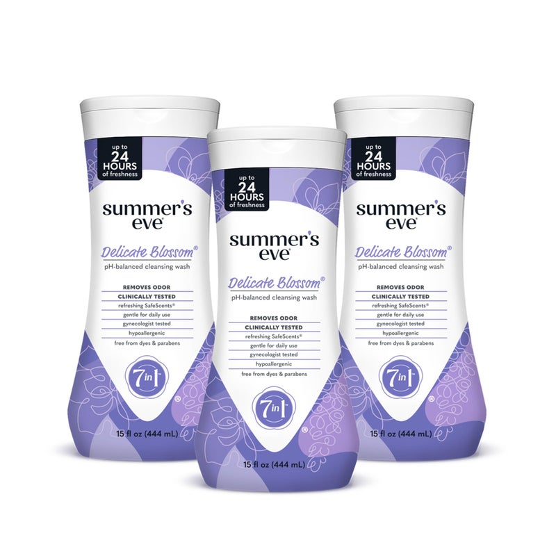 Summer's Eve Delicate Blossom Daily Refreshing All Over Feminine Body Wash, Removes Odor, Feminine Wash pH Balanced, 15 fl oz, 3 Pack - Image 1