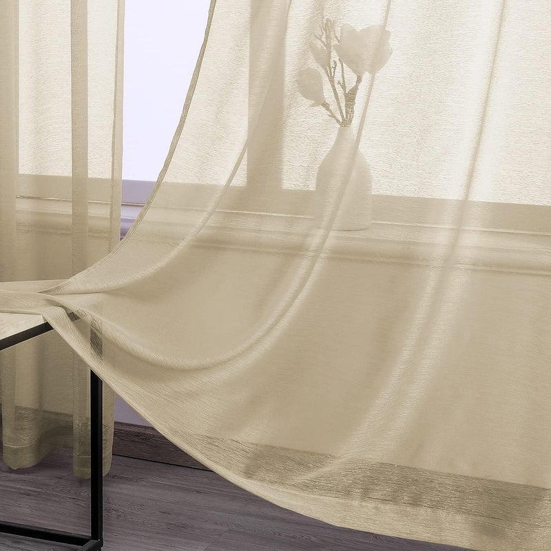 DONREN Taupe Texured Sheer Curtains Living Room Curtain - 96 inch Length Transparent Voile Drapes Grommet Window Treatment 2 Panels - Image 2