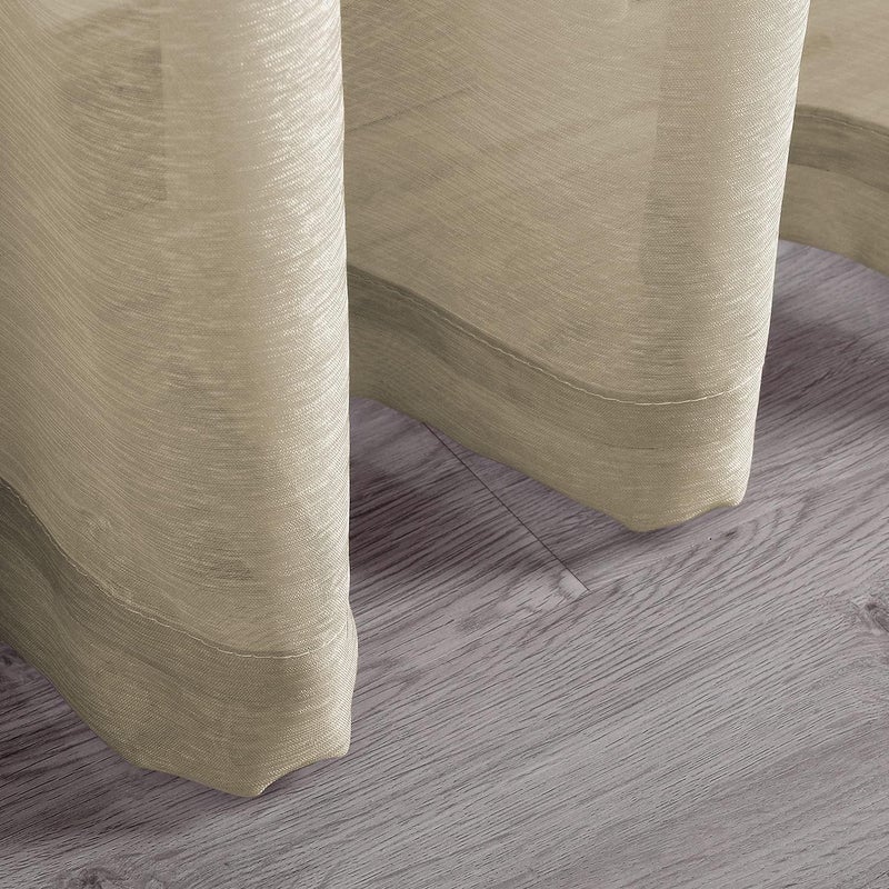 DONREN Taupe Texured Sheer Curtains Living Room Curtain - 96 inch Length Transparent Voile Drapes Grommet Window Treatment 2 Panels - Image 5