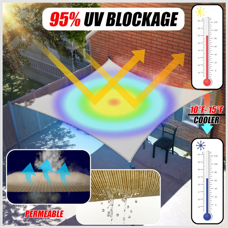 Colourtree 16' x 16' x 22' Beige Sun Shade Sail Right Triangle Canopy - UV Block UPF50, Water Permeable, Heavy Duty Awning for Patio, Garden, Outdoor, Backyard, Yard (We Make Custom Size) - Image 2