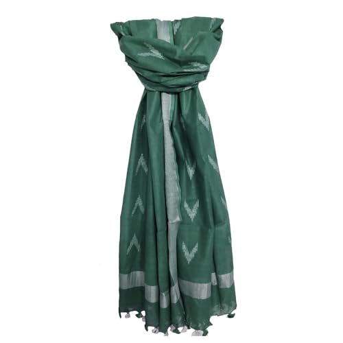 SheenKraft | Women's Handloom Linen Cotton Blend Bhagalpuri Ikkat Dupatta with Zari Designed Free Size_Color Variation (Free, Strolie_Green) - Image 2