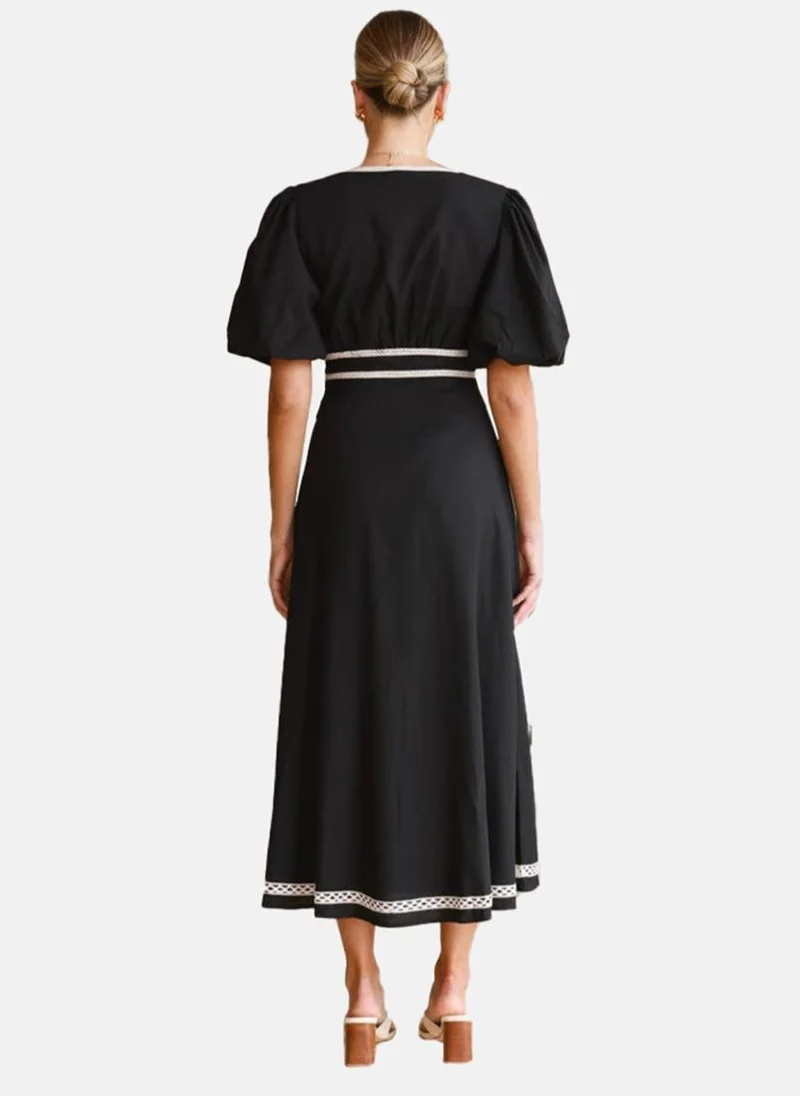 YUNIQEE Black Fit & Flare V Neck Solid Dress