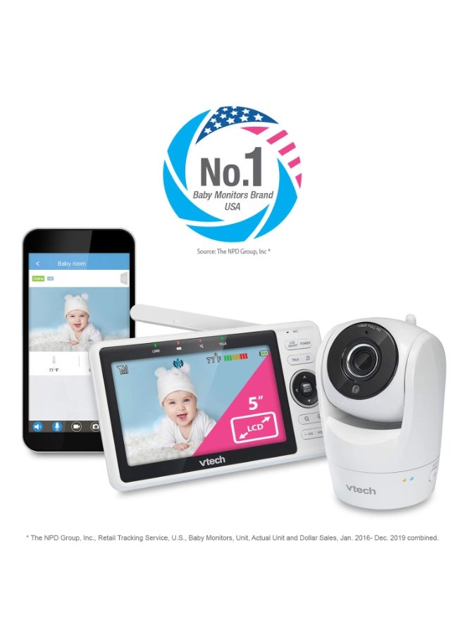 VTech VM901 Smart WiFi Baby Monitor – 1080p Camera, 5" HD Screen, Remote Pan Tilt Zoom, Free App, Night Vision, No Subscription Required - Image 2