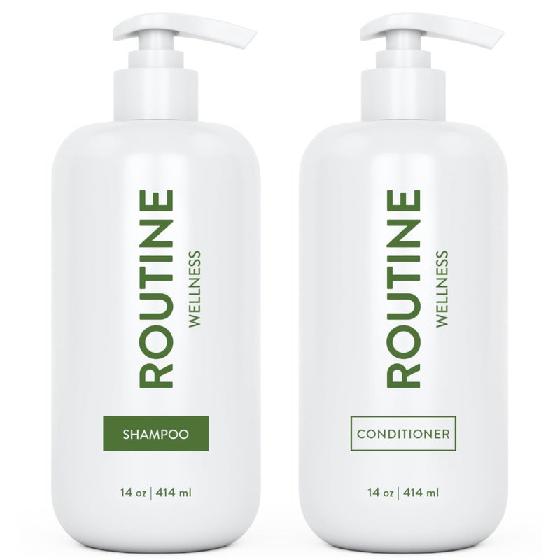 Routine Wellness Shampoo and Conditioner Set for Stronger Hair - Vegan, Clinically Tested Biotin Shampoo with Nourishing Oils and Vitamins - Rosemary & Lemongrass 14oz (Pack of 2), White - Image 1