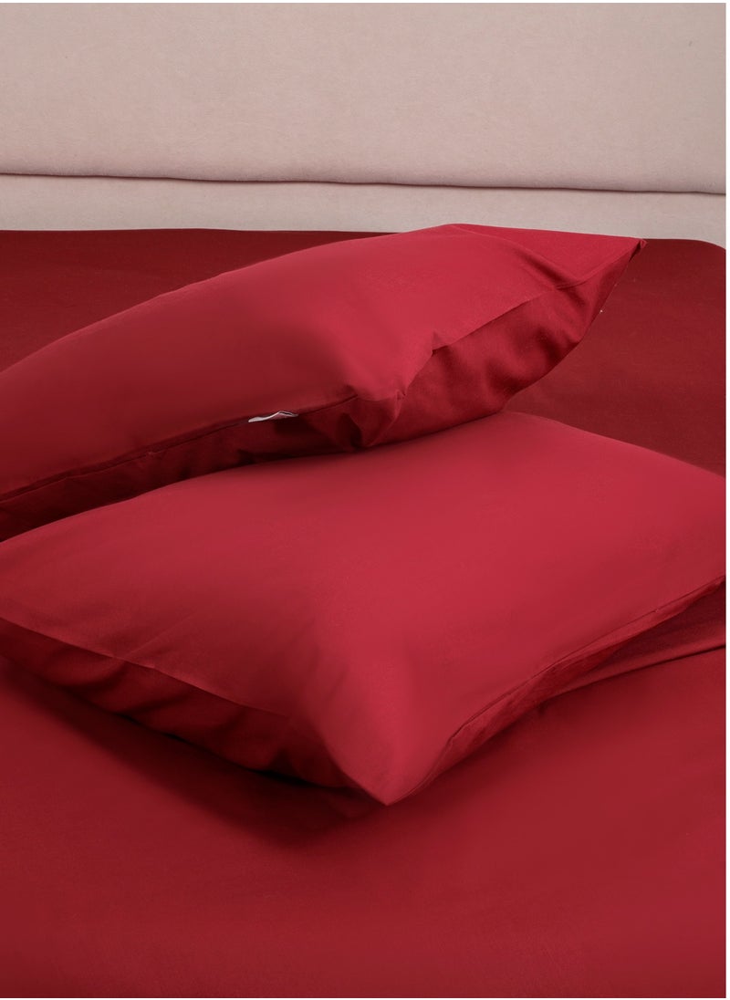 BedNHome Fitted Bed Sheet Set, 100% Egyptian Cotton, 250Tc,Maroon ,2Pillowcases. 100X200Cm  - Image 1