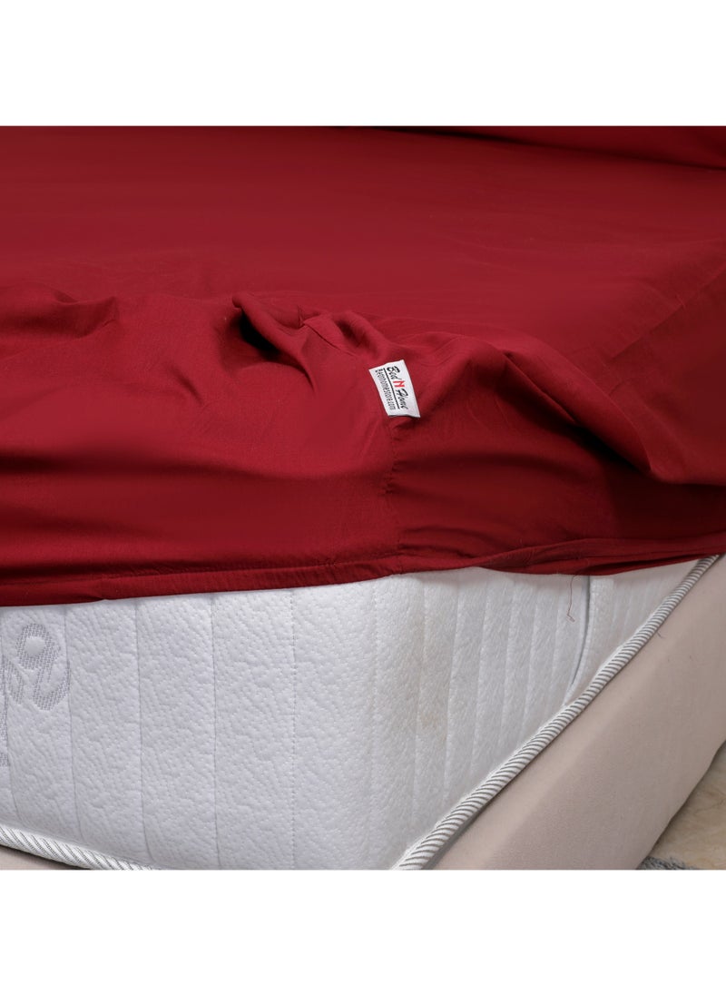 BedNHome Fitted Bed Sheet Set, 100% Egyptian Cotton, 250Tc,Maroon ,2Pillowcases. 100X200Cm  - Image 2