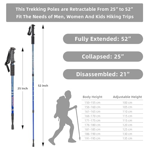 JAMUNESH Aluminum Hiking Trekking Poles, Collapsible Hiking Or Walking Sticks, Adjustable Trekking Pole for Men & Women, Shock-Absorbent Trekking Poles with Accessories & Carry Bag (1 Pack,Blue) - Image 3